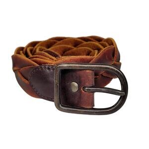 Vintage‎ Classic Brass Buckle Braided Leather Belt 48in